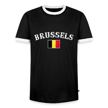 Brussels Belgium Vintage Belgium Belgian Flag - Men's Ringer Shirt - black/white - Front - AI Model Female 172 light (172cm) & AI Model Male 178 light (178cm)