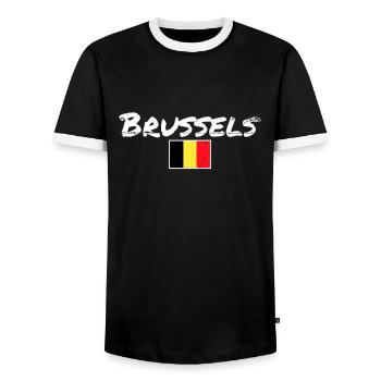 Brussels Belgium Vintage Belgium Flag Belgian - Men's Ringer Shirt - black/white - Front - AI Model Female 172 light (172cm) & AI Model Male 178 light (178cm)
