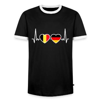 Belgium Germany Heartbeat Flag Belgium - Men's Ringer Shirt - black/white - Front - AI Model Female 172 light (172cm) & AI Model Male 178 light (178cm)