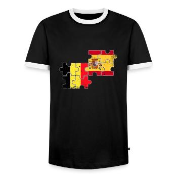 Belgium Spain Vintage Flag Spanish Belgian - Men's Ringer Shirt - black/white - Front - AI Model Female 172 light (172cm) & AI Model Male 178 light (178cm)