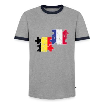 Belgique France Vintage Drapeau Belge - T-shirt contrasté Homme - gris/marine  - Devant - AI Model Female 172 light (172cm) & AI Model Male 178 light (178cm)
