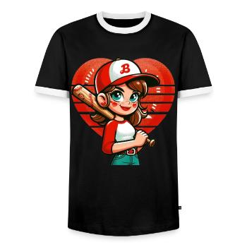 Fröhlicher Baseball-Mädchen-Champion - Männer Kontrast-T-Shirt - Schwarz/Weiß - Vorne - AI Model Female 172 light (172cm) & AI Model Male 178 light (178cm)