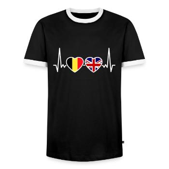 Belgium UK Heartbeat Flag Belgian British - Men's Ringer Shirt - black/white - Front - AI Model Female 172 light (172cm) & AI Model Male 178 light (178cm)