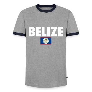 Belize Belizean Flag Belizean - Men's Ringer Shirt - grey/navy  - Front - AI Model Female 172 light (172cm) & AI Model Male 178 light (178cm)