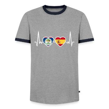 Belize Spain Vintage Heartbeat Flag Belizer - Men's Ringer Shirt - grey/navy  - Front - AI Model Female 172 light (172cm) & AI Model Male 178 light (178cm)