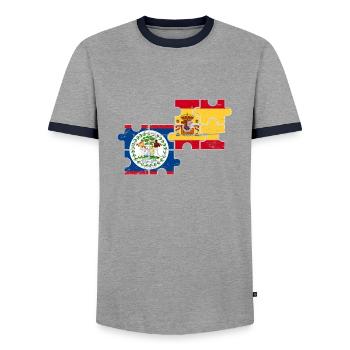 Belize Spain Vintage Flag Belizer - Men's Ringer Shirt - grey/navy  - Front - AI Model Female 172 light (172cm) & AI Model Male 178 light (178cm)