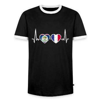Belize France Vintage Heartbeat Flag - Men's Ringer Shirt - black/white - Front - AI Model Female 172 light (172cm) & AI Model Male 178 light (178cm)
