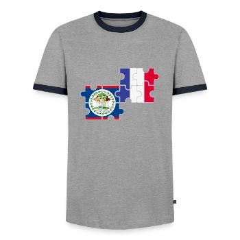 Belize France Flag Belizer - Men's Ringer Shirt - grey/navy  - Front - AI Model Female 172 light (172cm) & AI Model Male 178 light (178cm)