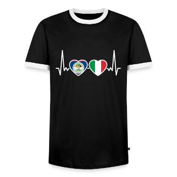 Belize Italy Heartbeat Flag Belizer - Men's Ringer Shirt - black/white - Front - AI Model Female 172 light (172cm) & AI Model Male 178 light (178cm)