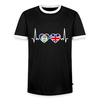Belize UK Heartbeat British Belizean Flag - Men's Ringer Shirt - black/white - Front - AI Model Female 172 light (172cm) & AI Model Male 178 light (178cm)