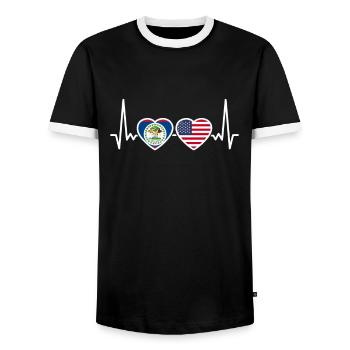 Belize États-Unis Heartbeat Américain Belizien - T-shirt contrasté Homme - noir/blanc - Devant - AI Model Female 172 light (172cm) & AI Model Male 178 light (178cm)
