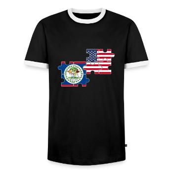Belize USA American Belizean Flag - Men's Ringer Shirt - black/white - Front - AI Model Female 172 light (172cm) & AI Model Male 178 light (178cm)