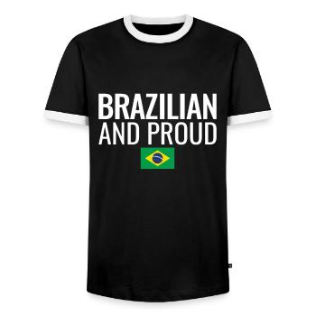 Brazilian And Proud Brazil Flag - Men's Ringer Shirt - black/white - Front - AI Model Female 172 light (172cm) & AI Model Male 178 light (178cm)