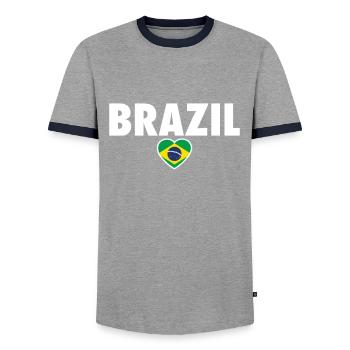 Brazil Brazil Brazilian Flag - Men's Ringer Shirt - grey/navy  - Front - AI Model Female 172 light (172cm) & AI Model Male 178 light (178cm)