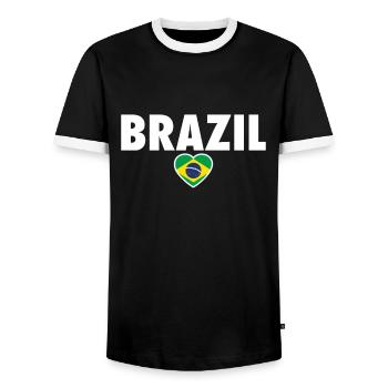 Brazil Brazil Brazilian Flag - Men's Ringer Shirt - black/white - Front - AI Model Female 172 light (172cm) & AI Model Male 178 light (178cm)