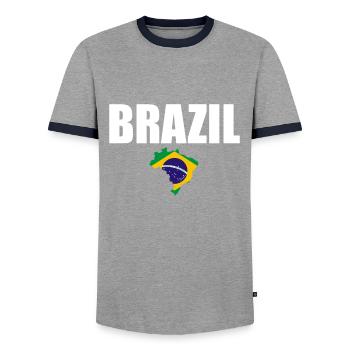 Brazil Map Brazil Brazilian Flag - Men's Ringer Shirt - grey/navy  - Front - AI Model Female 172 light (172cm) & AI Model Male 178 light (178cm)