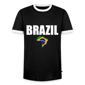 Carte Brésil Brésil Drapeau brésilien - T-shirt contrasté Homme - noir/blanc - Devant - AI Model Female 172 light (172cm) & AI Model Male 178 light (178cm)
