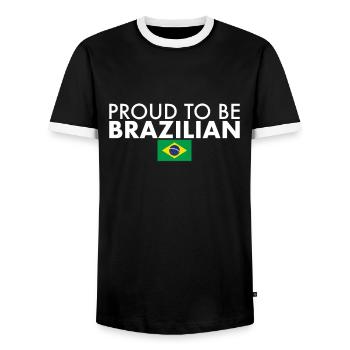 Proud To Be Brazilian Brazil Flag - Men's Ringer Shirt - black/white - Front - AI Model Female 172 light (172cm) & AI Model Male 178 light (178cm)