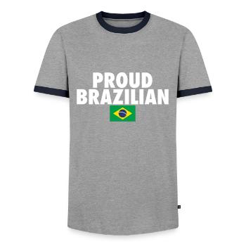 Proud Brazilian Brazil Brazilian Flag - Men's Ringer Shirt - grey/navy  - Front - AI Model Female 172 light (172cm) & AI Model Male 178 light (178cm)