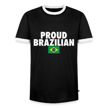 Fier Brésil Brésil Drapeau brésilien - T-shirt contrasté Homme - noir/blanc - Devant - AI Model Female 172 light (172cm) & AI Model Male 178 light (178cm)