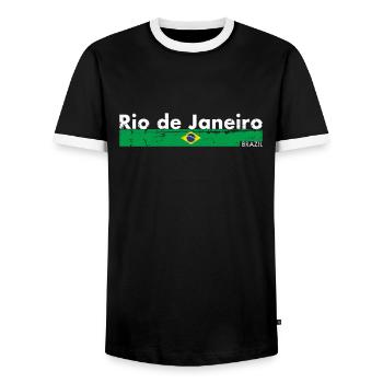 Rio de Janeiro Brazil Vintage Brasilien - Men's Ringer Shirt - black/white - Front - AI Model Female 172 light (172cm) & AI Model Male 178 light (178cm)