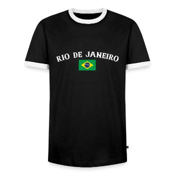 Rio de Janeiro Brazil Brazil Flag - Men's Ringer Shirt - black/white - Front - AI Model Female 172 light (172cm) & AI Model Male 178 light (178cm)