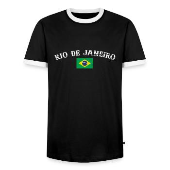 Rio de Janeiro Brazil Vintage Brazilian Flag - Men's Ringer Shirt - black/white - Front - AI Model Female 172 light (172cm) & AI Model Male 178 light (178cm)