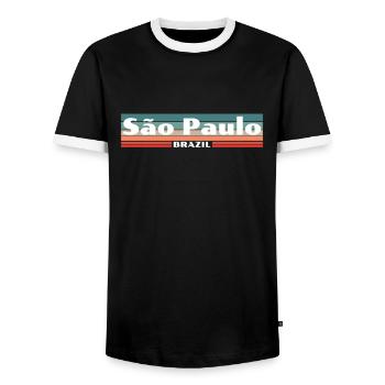 São Paulo, Brazil, Brazil, Retro, Brazilian - Men's Ringer Shirt - black/white - Front - AI Model Female 172 light (172cm) & AI Model Male 178 light (178cm)