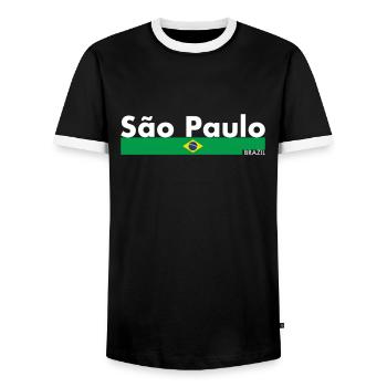 São Paulo Brazil Brazil Brazilian Flag - Men's Ringer Shirt - black/white - Front - AI Model Female 172 light (172cm) & AI Model Male 178 light (178cm)