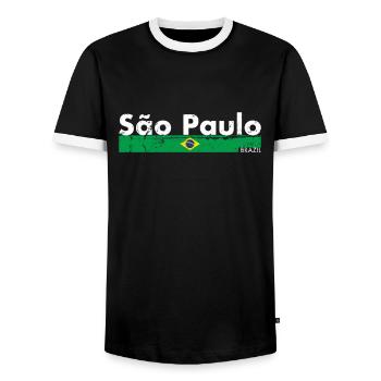 São Paulo Brazil Vintage Brazilian Flag - Men's Ringer Shirt - black/white - Front - AI Model Female 172 light (172cm) & AI Model Male 178 light (178cm)