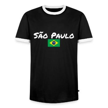 São Paulo Brazil Brazil Brazilian Flag - Men's Ringer Shirt - black/white - Front - AI Model Female 172 light (172cm) & AI Model Male 178 light (178cm)