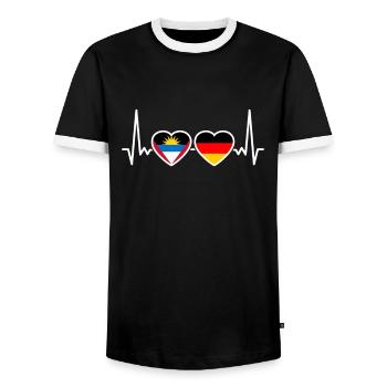 Antigua and Barbuda Germany Heartbeat Flag - Men's Ringer Shirt - black/white - Front - AI Model Female 172 light (172cm) & AI Model Male 178 light (178cm)