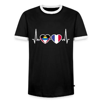Antigua and Barbuda France Heartbeat Flag - Men's Ringer Shirt - black/white - Front - AI Model Female 172 light (172cm) & AI Model Male 178 light (178cm)