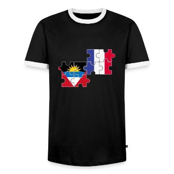 Antigua-et-Barbuda France Drapeau Antigua - T-shirt contrasté Homme - noir/blanc - Devant - AI Model Female 172 light (172cm) & AI Model Male 178 light (178cm)
