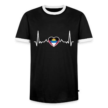 Antigua Barbuda Heartbeat Drapeau d’Antigua - T-shirt contrasté Homme - noir/blanc - Devant - AI Model Female 172 light (172cm) & AI Model Male 178 light (178cm)