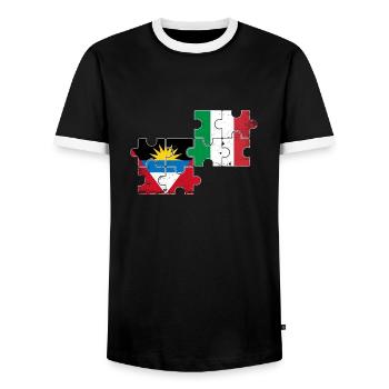 Antigua and Barbuda Italy Vintage Flag - Men's Ringer Shirt - black/white - Front - AI Model Female 172 light (172cm) & AI Model Male 178 light (178cm)