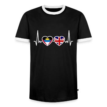 Antigua Und Barbuda Uk Herzschlag Flagge - Männer Kontrast-T-Shirt - Schwarz/Weiß - Vorne - AI Model Female 172 light (172cm) & AI Model Male 178 light (178cm)