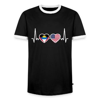 Antigua And Barbuda Usa Heartbeat Flag - Men's Ringer Shirt - black/white - Front - AI Model Female 172 light (172cm) & AI Model Male 178 light (178cm)