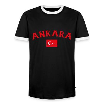 Ankara Turkey Vintage Turkish Flag - Men's Ringer Shirt - black/white - Front - AI Model Female 172 light (172cm) & AI Model Male 178 light (178cm)