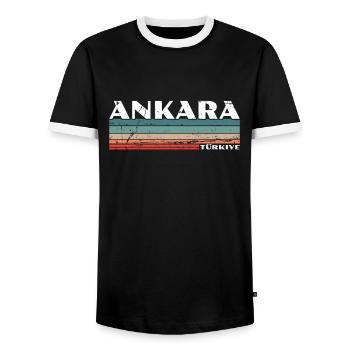 Ankara Türkiye Turkey Vintage Turkey Turkish - Men's Ringer Shirt - black/white - Front - AI Model Female 172 light (172cm) & AI Model Male 178 light (178cm)