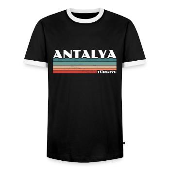 Antalya Türkiye Turkey Retro Turkey Turkish - Men's Ringer Shirt - black/white - Front - AI Model Female 172 light (172cm) & AI Model Male 178 light (178cm)