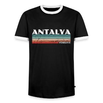 Antalya Türkiye Turkey Vintage Turkey Turk - Men's Ringer Shirt - black/white - Front - AI Model Female 172 light (172cm) & AI Model Male 178 light (178cm)