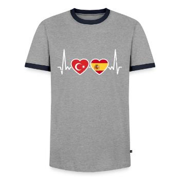 Turquie Espagne Vintage Heartbeat Flag Turk - T-shirt contrasté Homme - gris/marine  - Devant - AI Model Female 172 light (172cm) & AI Model Male 178 light (178cm)