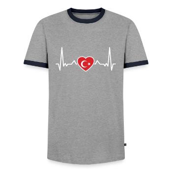 Battement de cœur de Turquie Drapeau turc Turk - T-shirt contrasté Homme - gris/marine  - Devant - AI Model Female 172 light (172cm) & AI Model Male 178 light (178cm)