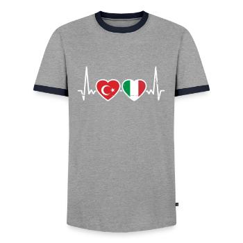 Turquie Italie Vintage Heartbeat Flag Turk - T-shirt contrasté Homme - gris/marine  - Devant - AI Model Female 172 light (172cm) & AI Model Male 178 light (178cm)