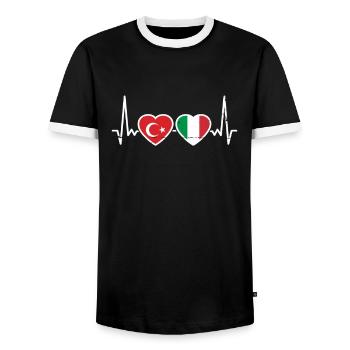 Turquie Italie Vintage Heartbeat Flag Turk - T-shirt contrasté Homme - noir/blanc - Devant - AI Model Female 172 light (172cm) & AI Model Male 178 light (178cm)