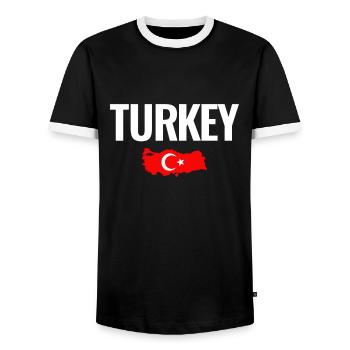 Turkey Map Turkey Turkish Flag Turkey - Men's Ringer Shirt - black/white - Front - AI Model Female 172 light (172cm) & AI Model Male 178 light (178cm)