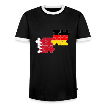Bahrain Germany Flag of Bahraini - Men's Ringer Shirt - black/white - Front - AI Model Female 172 light (172cm) & AI Model Male 178 light (178cm)