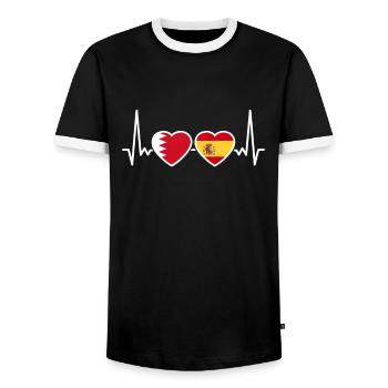 Bahrain Spain Heartbeat Flag Bahraini - Men's Ringer Shirt - black/white - Front - AI Model Female 172 light (172cm) & AI Model Male 178 light (178cm)