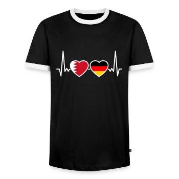 Bahrain Germany Heartbeat Flag Bahraini - Men's Ringer Shirt - black/white - Front - AI Model Female 172 light (172cm) & AI Model Male 178 light (178cm)